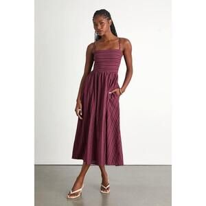 Lulus Feeling The Best Plum Striped Tie-back Midi Dress With Pockets Purple